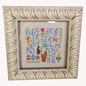 Sampling Easter Cross Stitch Framed COMPLETED Lizzie Kate Stitching Wall Art